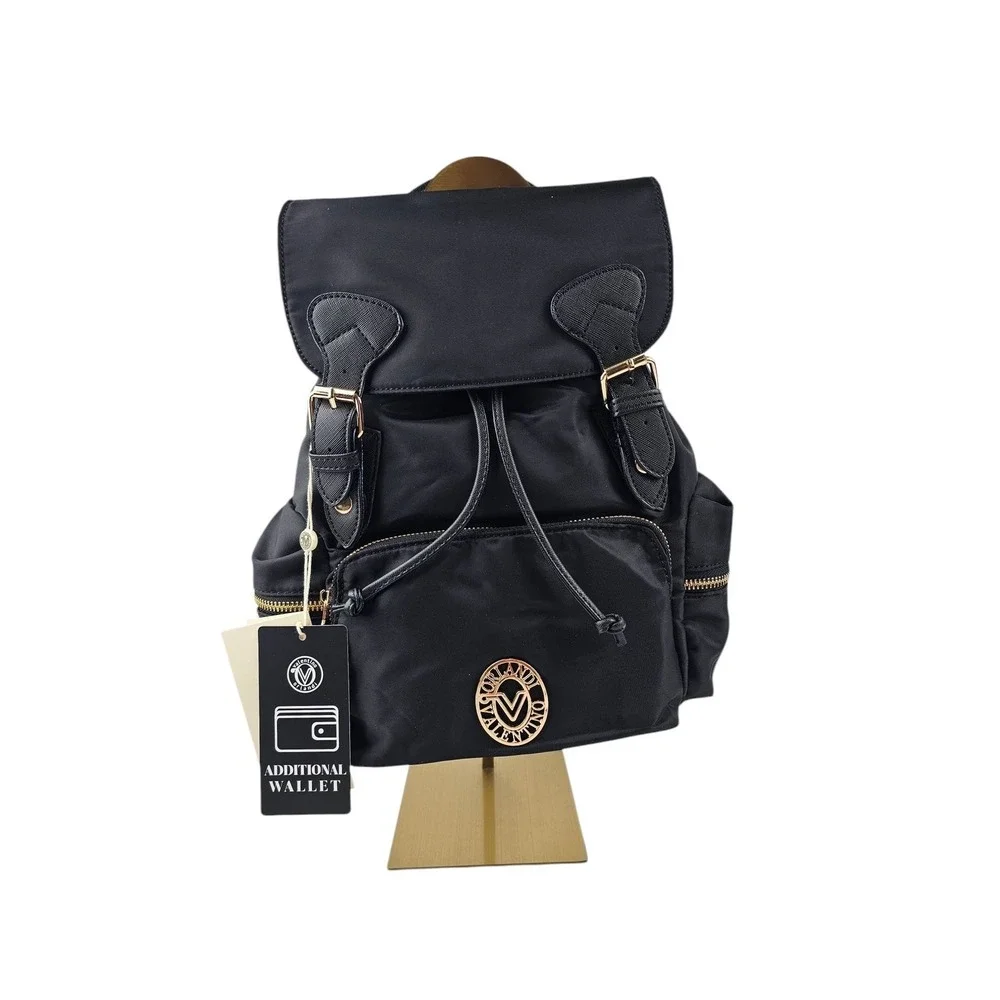 Valentino Orlandi‎ Black Nylon Backpack Gold Logo Rucksack with Wallet NEW